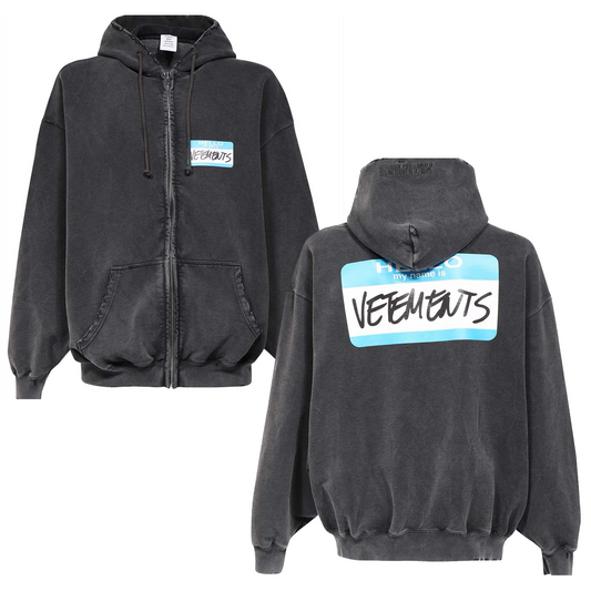 Vetements Sticker Zip Hoodie Grey
